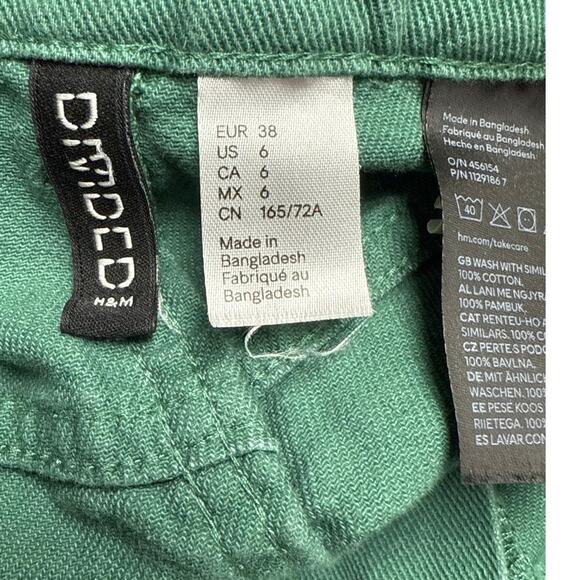 Divided H&M Size 6 Green Carpenter Cargo Pants Straight Leg High Rise Cotton - Picture 5 of 6